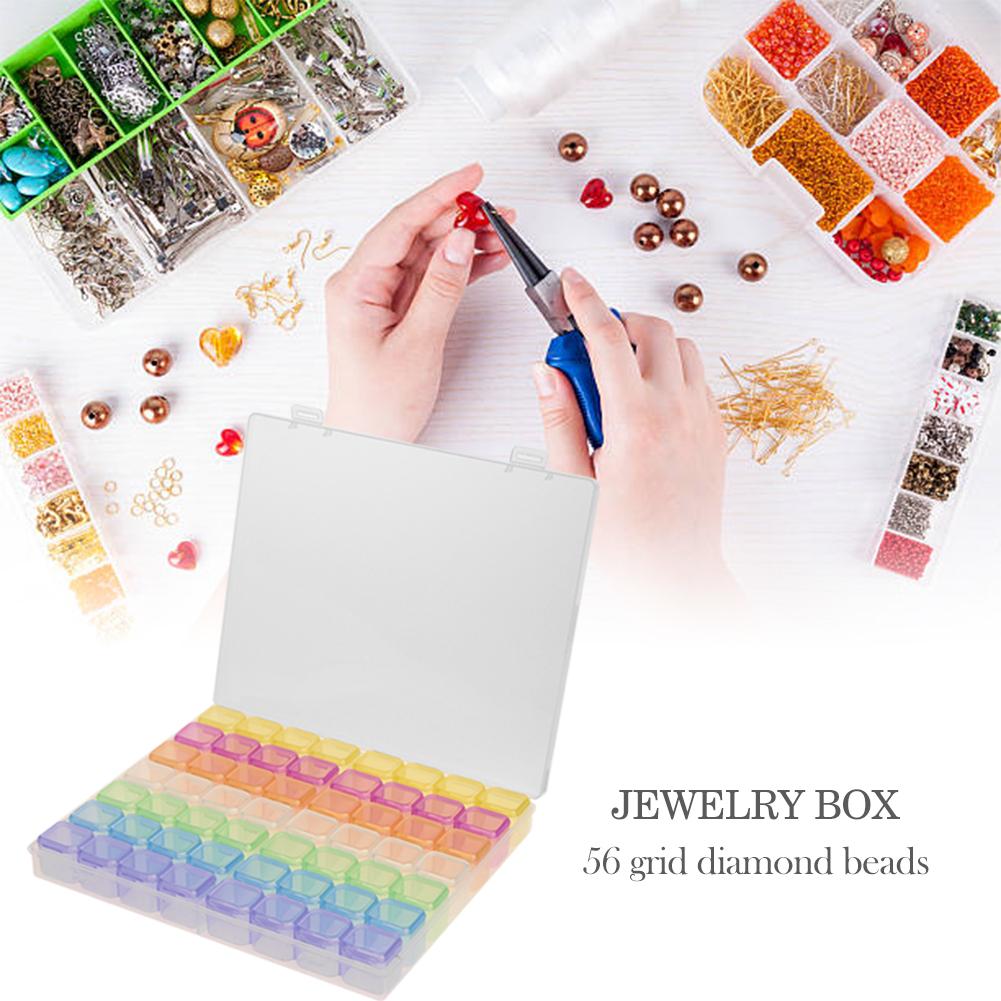 PP Nail Art Case with Clear Lid 56 Slots Nail Art Organizer Nail Art Decoration Accessories Tool for Jewelry Diamond Painting