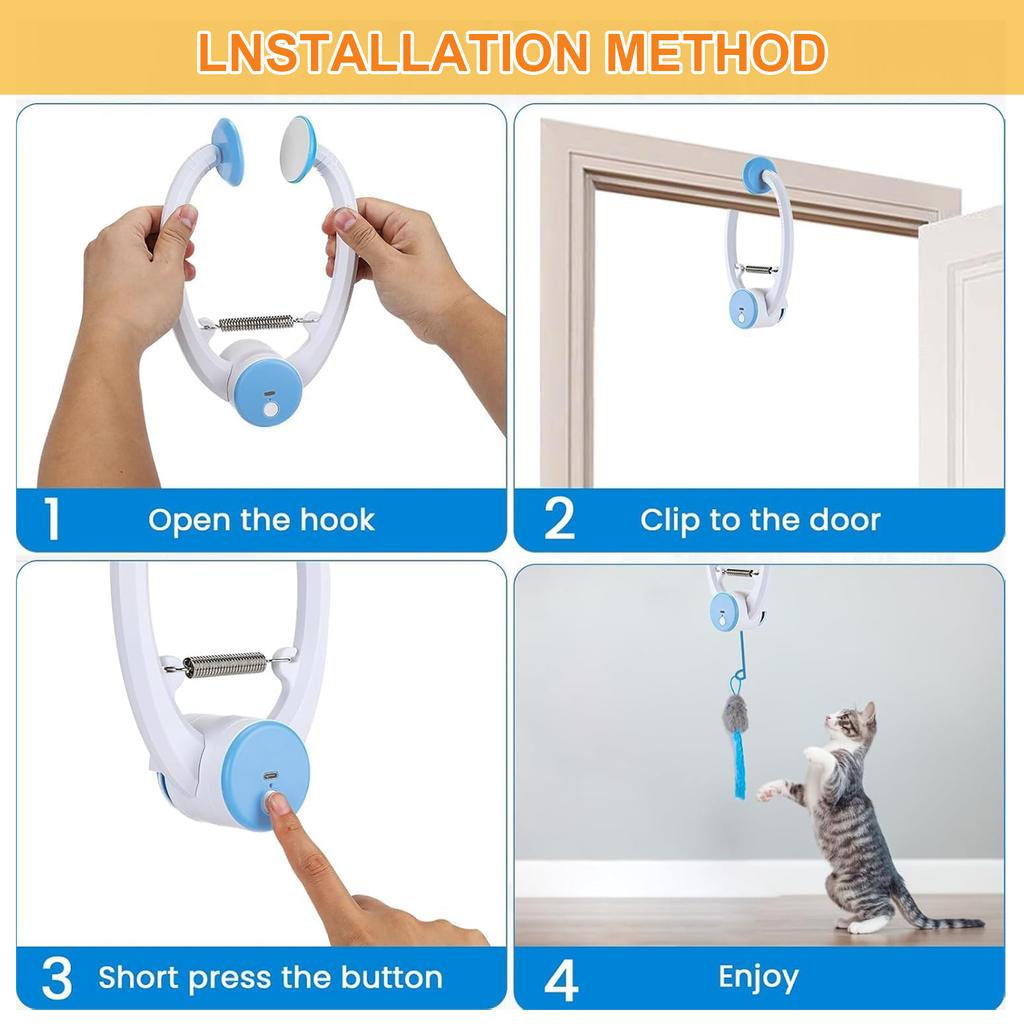 Door Hanging Automatic Retractable Kitten Toys with 3 Catnip Mice Independent Play Hanging Door Cat Toys for Bored Cats