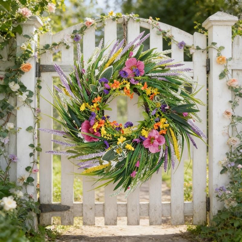 Spring Wreath for Front Door 22'' Artificial Flower Wreath for Wall Wedding Party Home Decorations for Indoor Outdoor