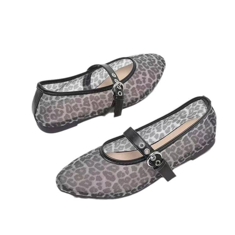 Round Head Single Shoes Mesh Fabric Breathable Non-Slip Outsole Mary Jane Large Size Women'S Shoes 35-45