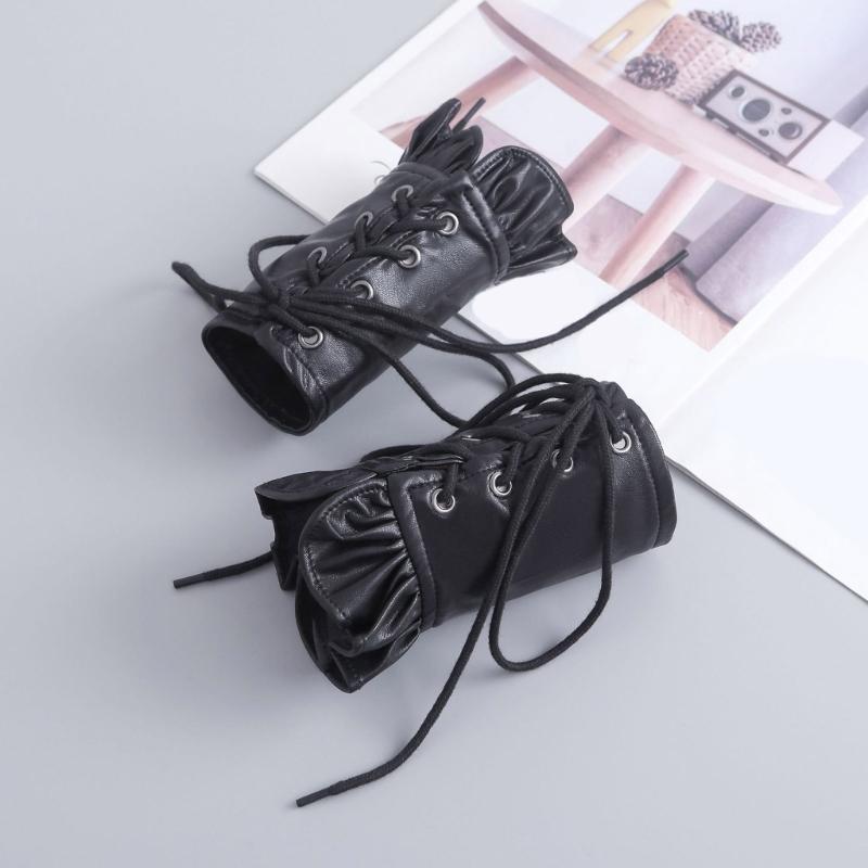 Premium PU Leather Gothic Cuffs With Adjustable Lace Up Design For Music Festivals And Costume Parties