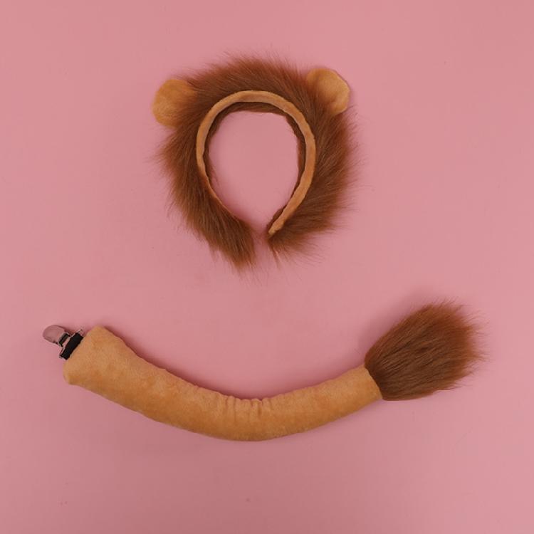 Plush Animal Lion Ears Headdress Lolita Headwear Long Tail Furry Hair Hoop