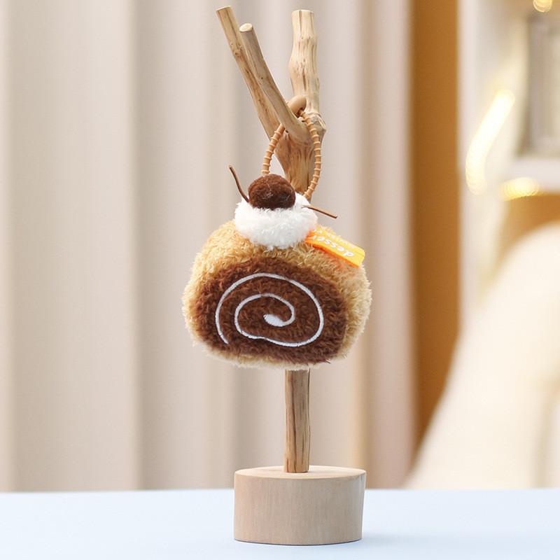 Cute Afternoon Tea Cake Plush Keychain With Soft Short Pile For Bag Decor