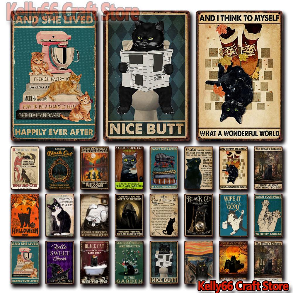 

[ Келли66 ] Домашние животные Черная кошка Красивая задница Счастливая Когда-либо После Оловянный плакат Металлическая вывеска Дом Паб Бар Декор Роспись 20 * 30 см Размер Dy226