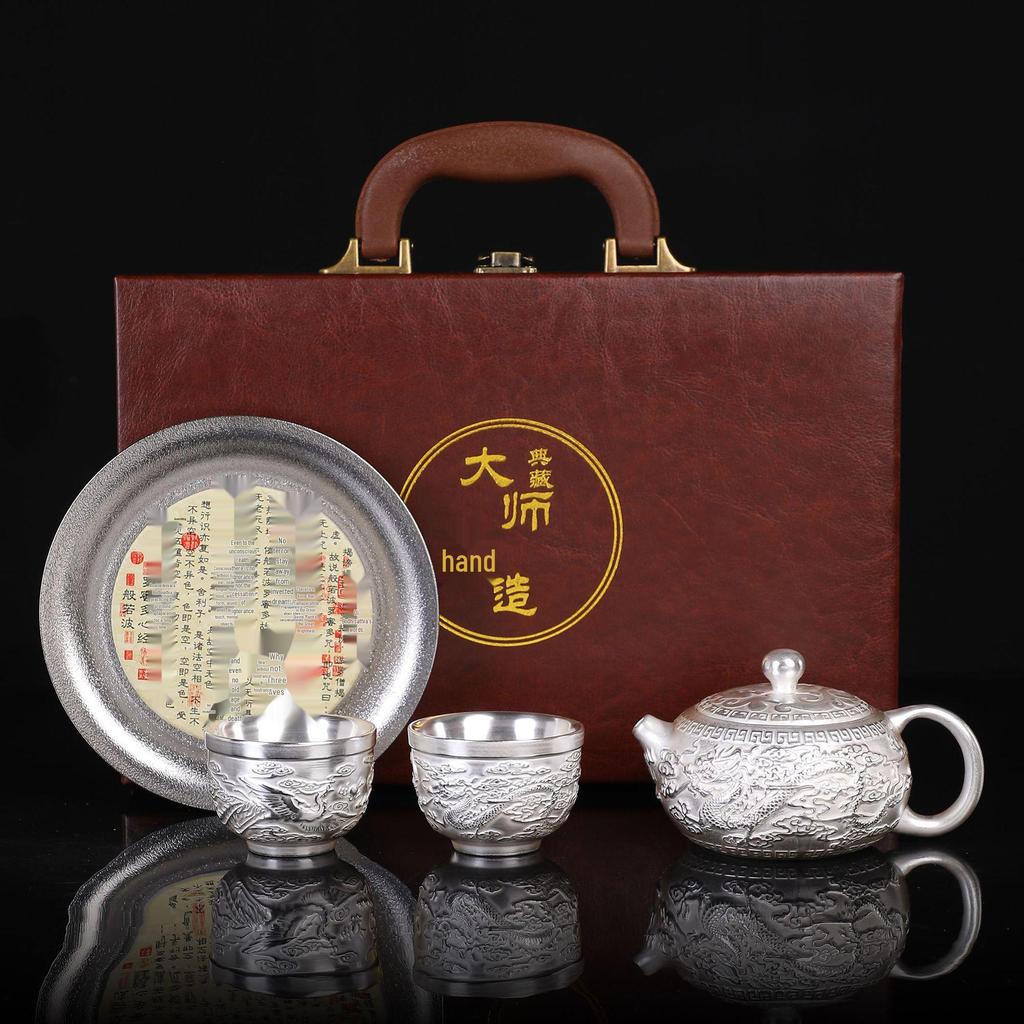 Year of the Dragon Sterling Silver 999 Teapot: Pure Handmade High-End Gongfu Tea Set Souvenir