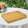 Wicker Serving Basket with Handles Rectangular Tray Shallow Woven Bread