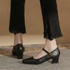 Sheepskin version French retro black high heels 2025 spring word with commuter work thick heel Mary Jane shoes