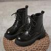 Fashion Short Lace-up Boots Women's New British Style Thick Middle Heels Women Autumn Winter Shoes Platform Black Brown Leather Botines