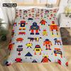 Robot Duvet Cover Set Cartoon Space Robot Bedding Set Patchwork Transformer Futuristic Machine Comforter Cover Twin Full For Boy