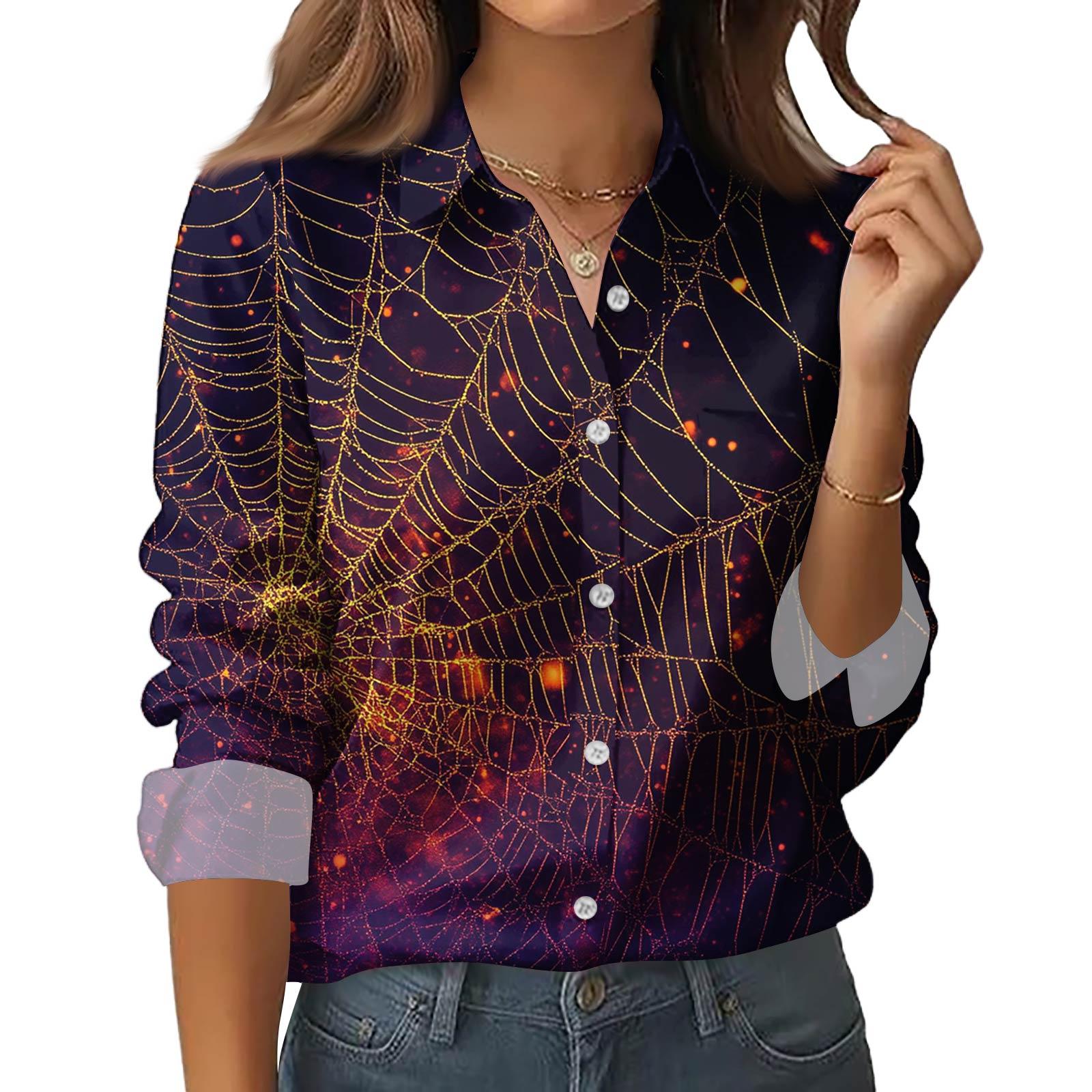 

Женская рубашка-блузка с принтом и пуговицами, длинный рукав, повседневный базовый рубашечный воротник, обычный топ L