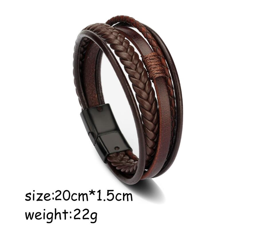 Men's Leather Bracelet Magnetic-Clasp Cowhide Braided Multi-Layer Wrap Bangle Stylish Accessory for Men
