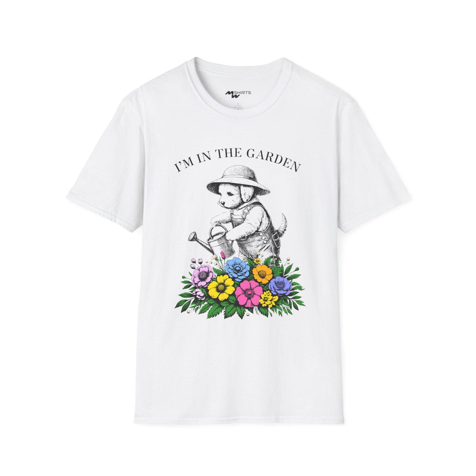 Gardening Kitten Unisex T-Shirt, Vintage Floral Design S