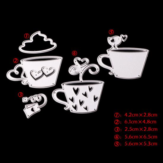 Lot de 5 pochoirs de découpe en métal pour sachets de thé et tasses à café, pour scrapbooking, DIY