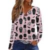 Women's Halloween Print Long Sleeve V-Neck T-Shirt with Decorative Buttons Casual Pullover Top