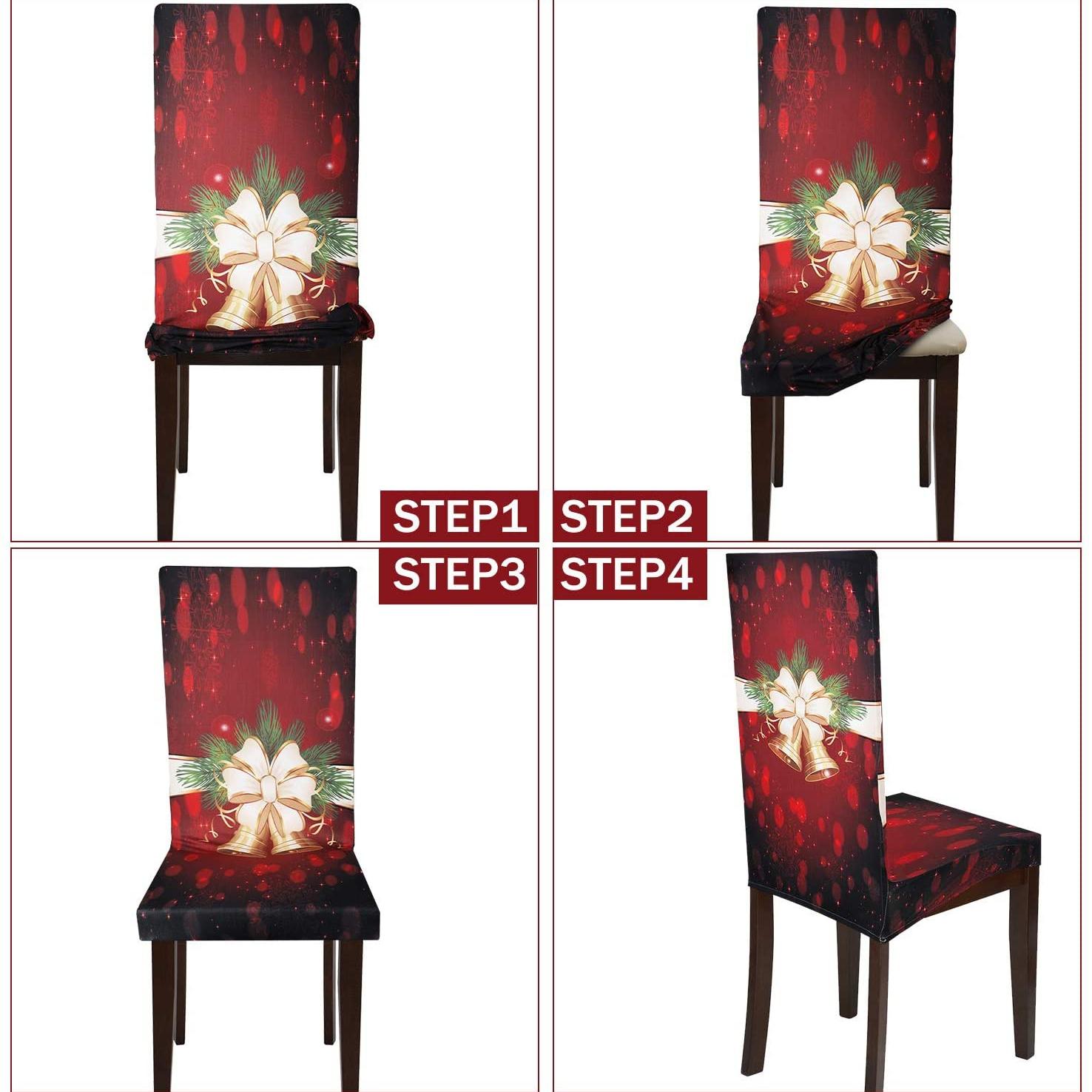 

Рождественские съемные моющиеся защитные чехлы на стулья для столовой на Рождество, домашний декор, праздничные чехлы на сиденья, рождественские чехлы на стулья с принтом Санта-Клауса 4PCS