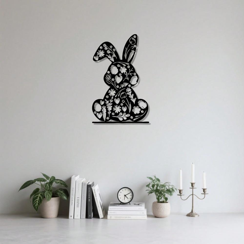 Iron Wall Art Retro Rabbit and Love Metal Floral Decor Easter Christmas Gift for Couples Home Bedroom Courtyard