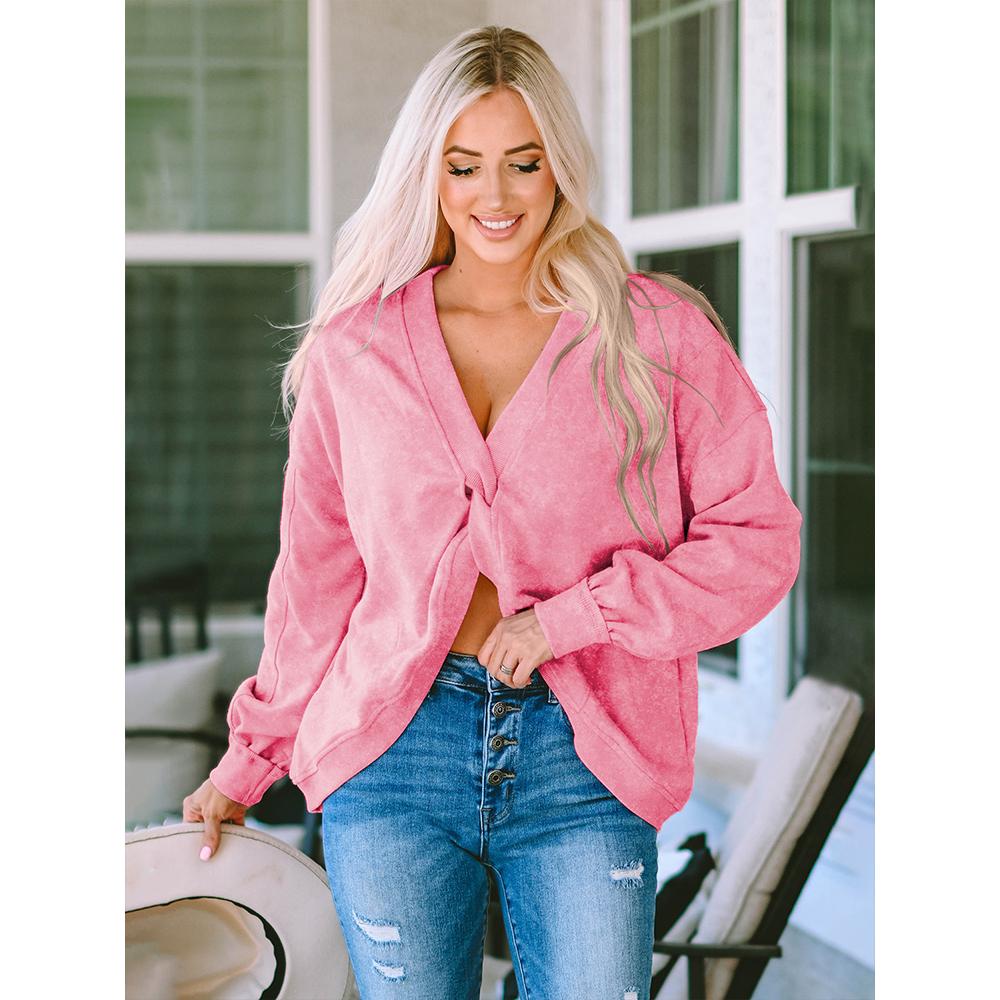 Women's Oversized Crewneck Sweatshirts Criss Cross Twist Back Long Sleeve Tops Casual Pullover Backless Sweatshirt