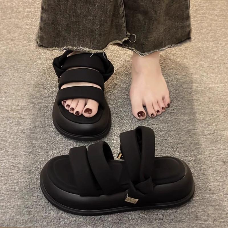 thick-soled one-word sandals women's new niche high-end summer slippers wear versatile shoes