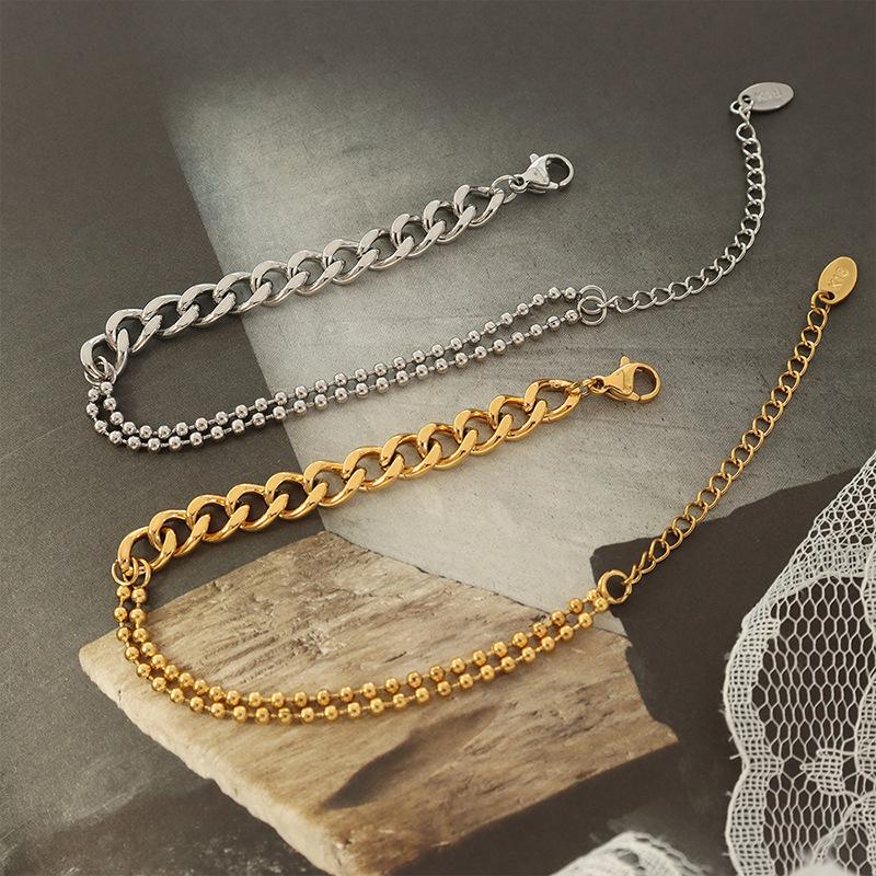 18K Gold Handmade Double Layer Rice Bead Bracelet for Women - European & American Style (E207)