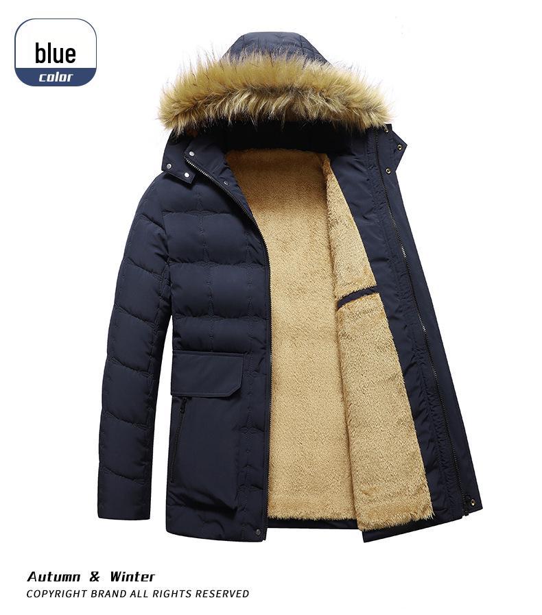 Men's Plus Size Hooded Winter Cotton Jacket - Casual and Versatile Dad Style Outerwear