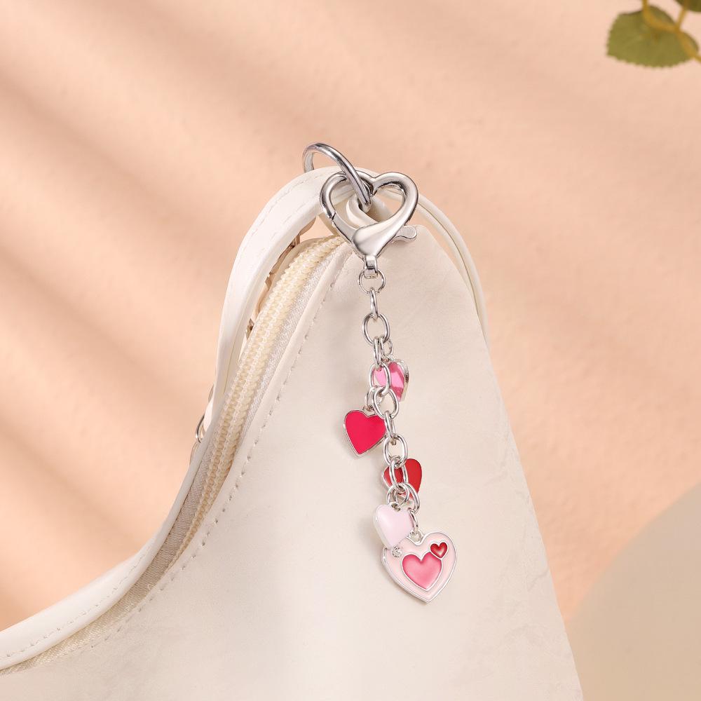 Heart & Star Keychain Pendant - Cute Peach Heart and Moon Design Bag Accessory