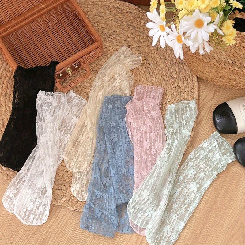 Women's Harajuku Ladies Breathable Transparent Floral Lace Socks Sweet Mesh Fishnet Socks Soft Funny Socks Hosiery