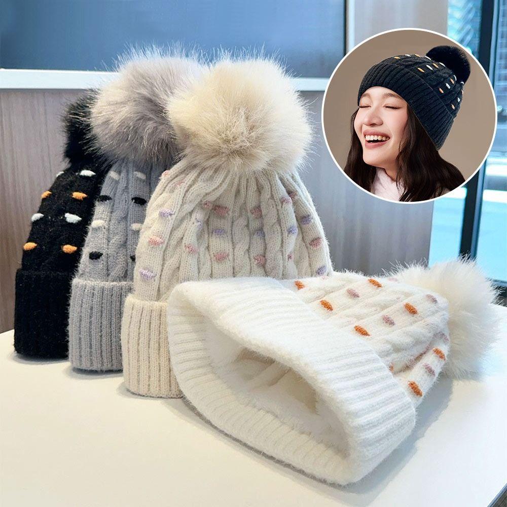 Fashion Warm Winter Hat Thickened Plush Knitted Cap Elastic Ear Protection Beanie Hats Women