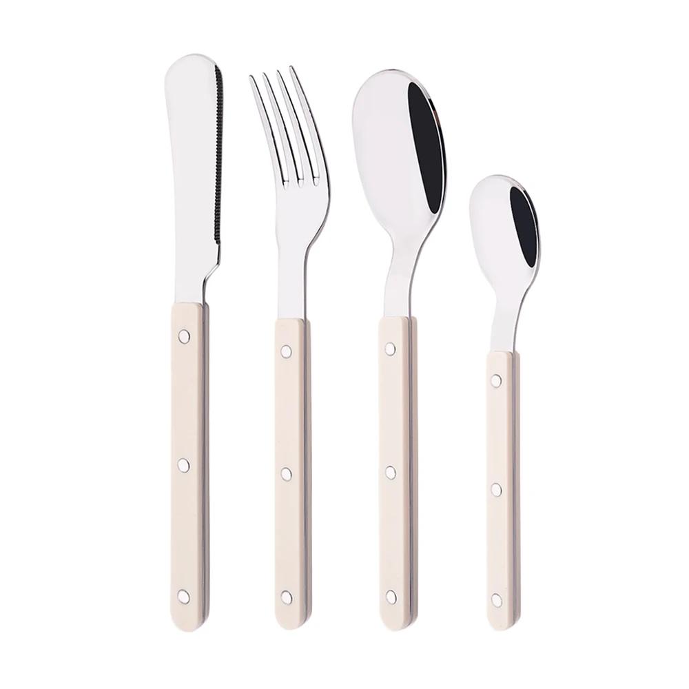 

Акриловая ручка столовые приборы нож вилка набор из нержавеющей стали столовые приборы бежевый серебристый вестерн столовые приборы домашний кухонный набор