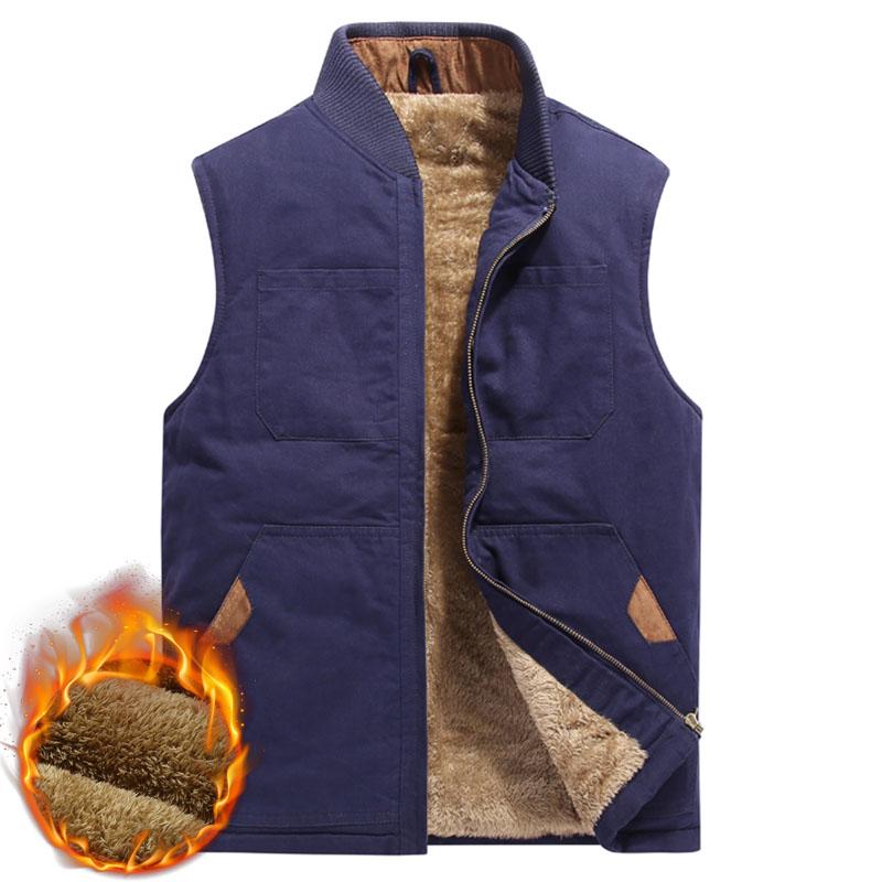 Winter Übergröße Herren Baumwolle Multi-Taschen Verdickt Arbeitsweste Lässig Warm Ärmellose Jacke