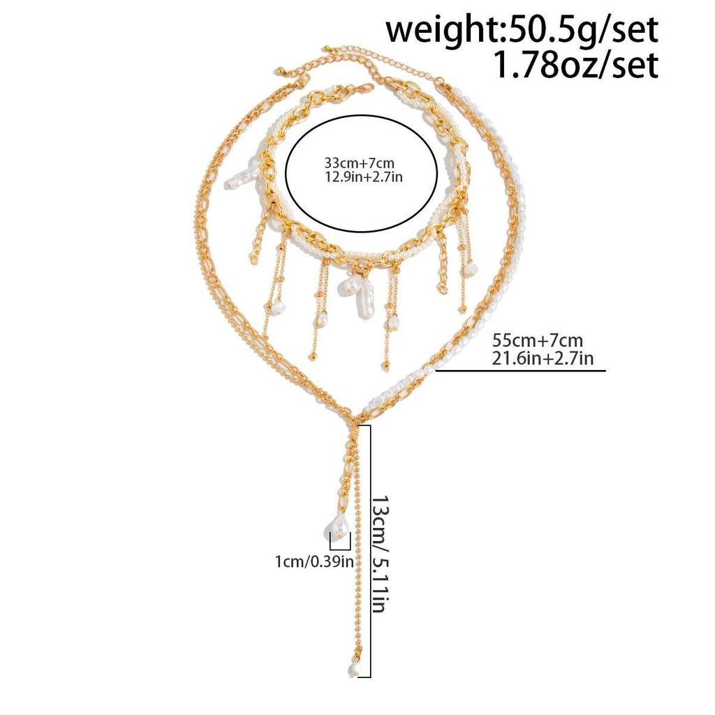 2Pcs/Set Bohemia Imitation Pearl Long Tassel Pendant Choker Necklace for Women Sexy Chest Chain Wedding Neck Jewelry