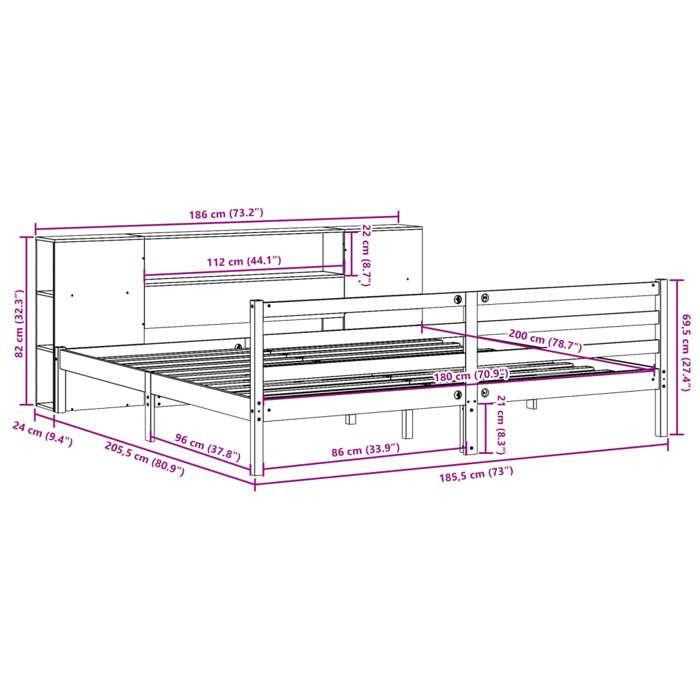 VidaXL Bookcase Bed Without Mattress 180x200 Cm Solid Pine Wood 3321858
