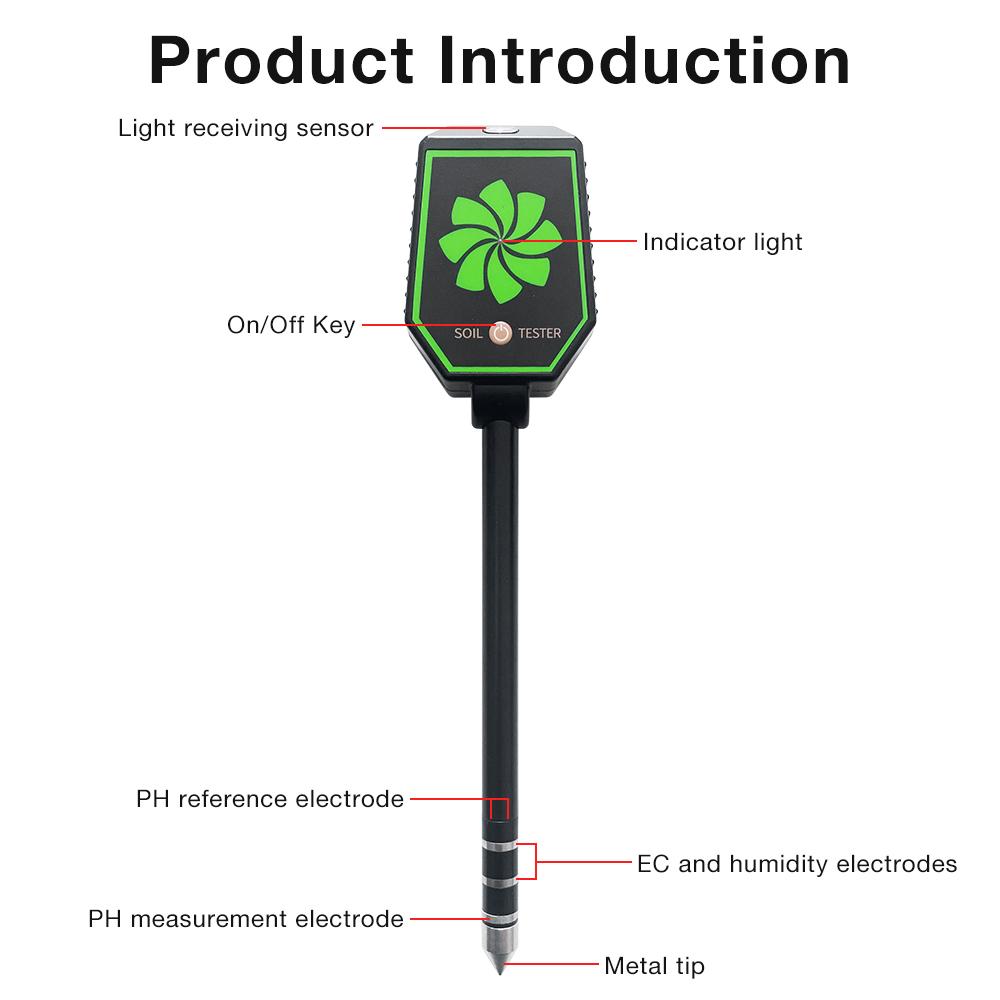 Digital 8 in 1 Soil Tester Air Humidity EC PH Temp Light Intensity Fertility Soil Moist SALT Detector for Flower Plants