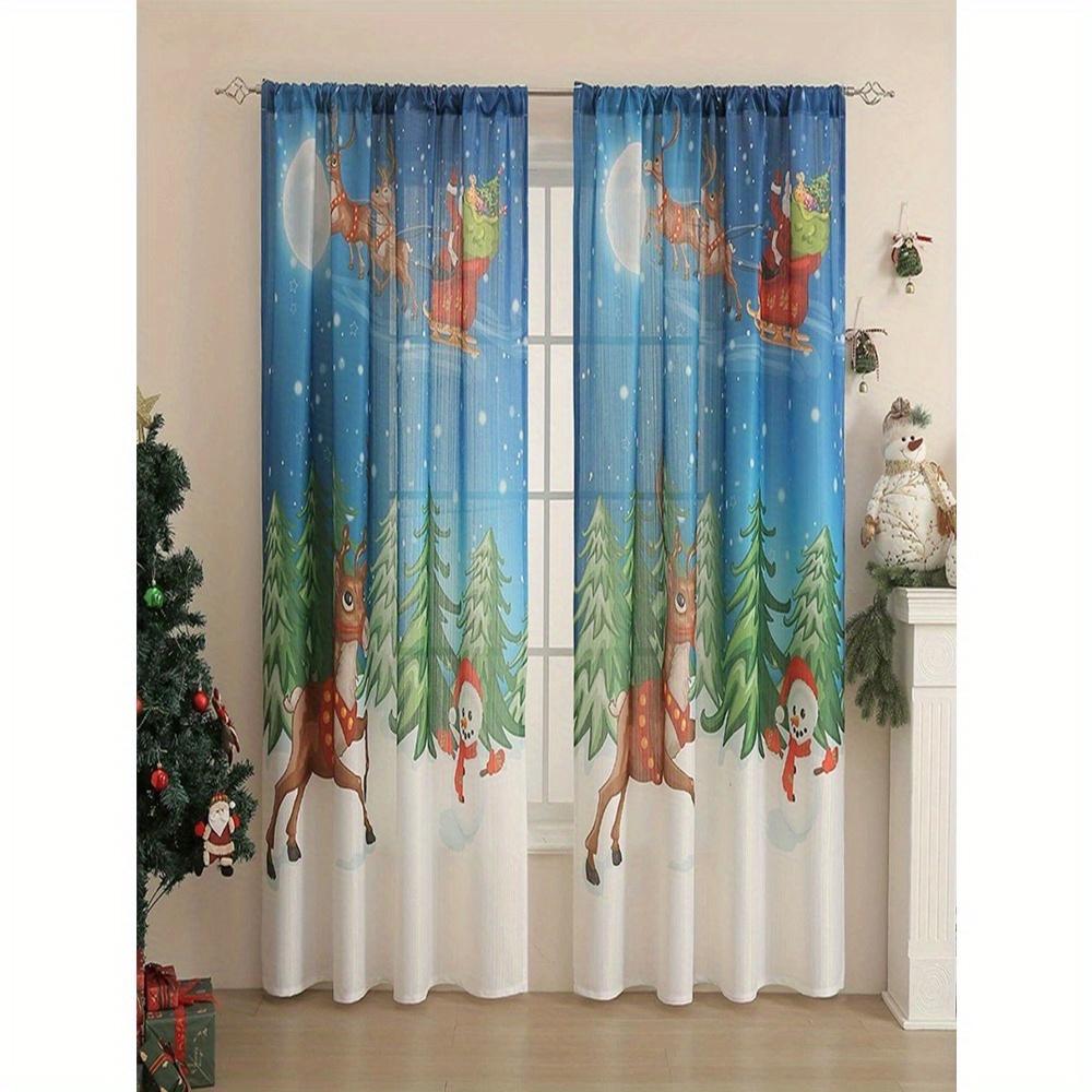 

Однопанельная Рождественская Занавеска с Оленями, Тянущими Сани, Карниз, Декоративный Занавес на Окно, Домашний Декор, Маленькая, Короткая, Подходит для Спальни, Гостиной, Кабинета, Свадьбы, Кофе W100*H70(CM)-Rod Pocket&2PCS