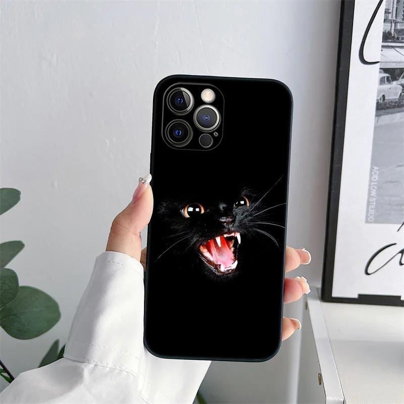 Black Cats Phone Case for iPhone 11 15 Pro Max Case Coque 14 Plus 13 Pro 12 11 X XS XR 7 8 SE 2020 15Pro Cute Cat TPU Soft Cover