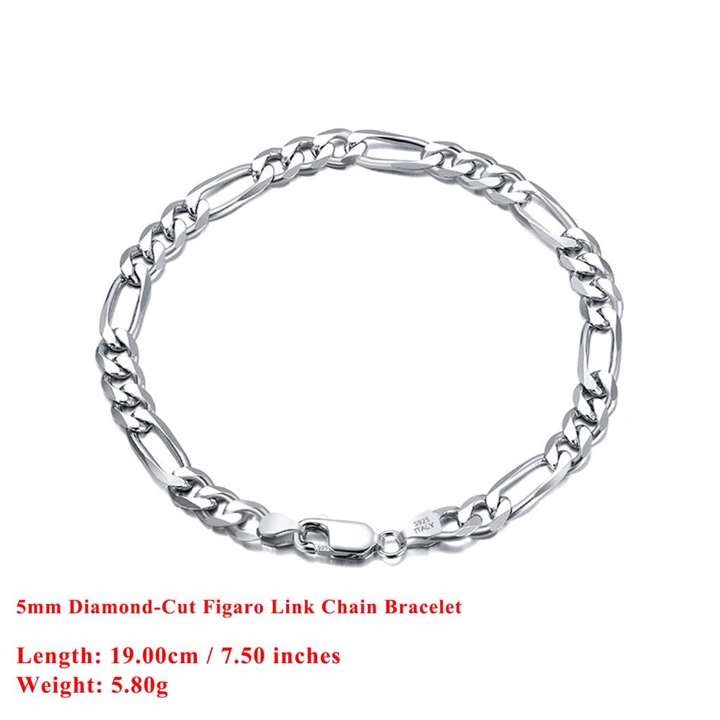 Effie Queen Italy Real 925 Silver Diamond-Cut Figaro Chain Necklace 5mm Wide 40-60cm Long Woman Man Neck Chain Jewelry Gift SC34