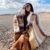 Scarf women's winter outer color matching striped split shawl desert travel photo cape imitation cashmere thickened warm