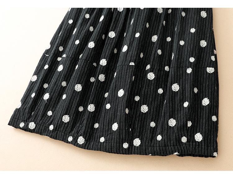 2026 Women's Quilted Polka Dot A-line Skirt - Black Cotton Linen, Thickened for Autumn/Winter