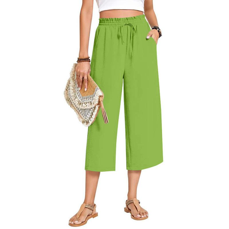 Women's High Waist Wide Leg Pants with Drawstring Elastic Waist in Multiple Colors