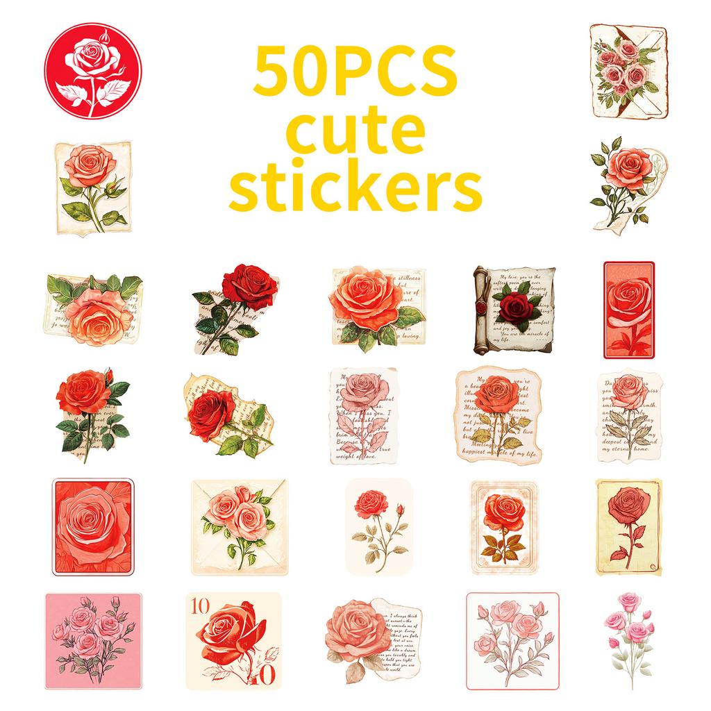 Neue 50 Retro Rote Rose Graffiti Aufkleber Hochwertiger Romantischer Rosenkoffer Computer Dekorationsaufkleber