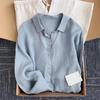 Camicia da donna in lino stile francese per la primavera/estate: Top casual a maniche lunghe in cotone e lino, dalla vestibilità morbida