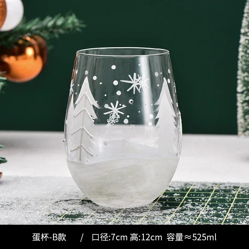 1pcs/2pcs Christmas Series Crystal Red Wine Glasses Colored Pattern High Legged Cup Christmas Party Wine Glass Decorations
