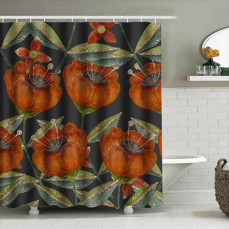 

Tuniu Watercolor Pumpkin Leaves Shower Curtain Autumn Bathroom Decor Dark Backdrop Unique Design W60H190(CM)-1 Pcs