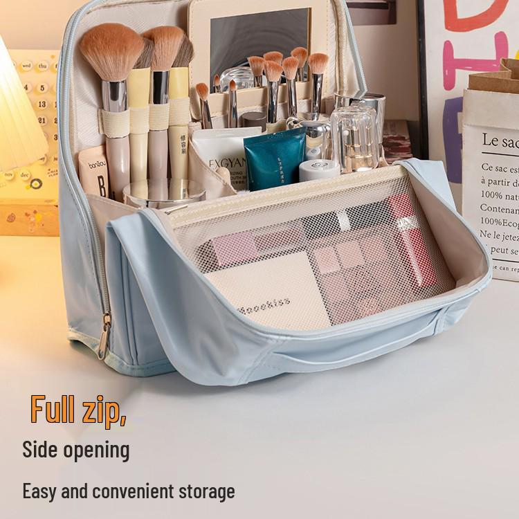Women's Large Capacity Portable Cosmetic & Skincare Bag with Brush Holder