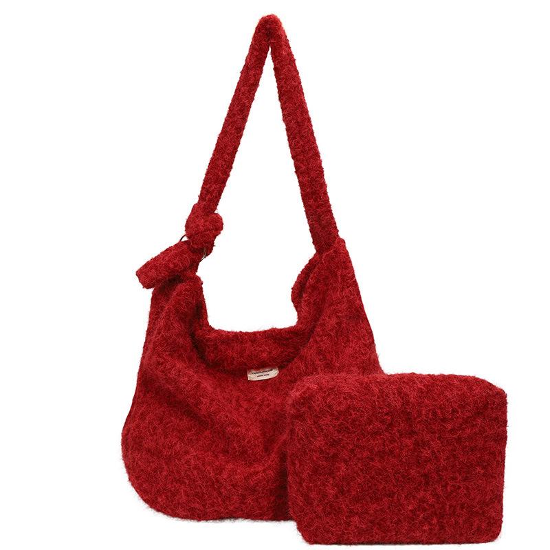 Woolen Bag Women's Large-capacity New Autumn and Winter Casual Fashion Simple Shoulder Bag Niche Design Commuter Tote Bag