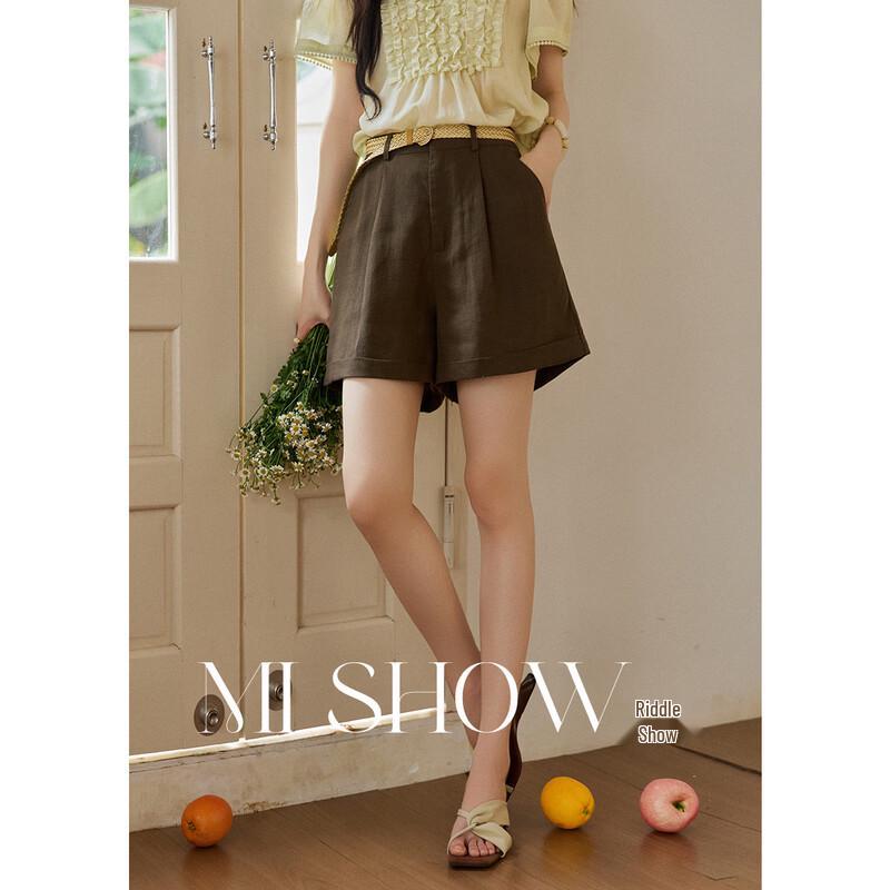 Women s Tencel Linen High-Waist Shorts with Belt S