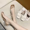 Medium heel transparent sandals women's high heel 2021 summer new Internet celebrity fashion fish mouth word with crystal thick heel fairy shoes