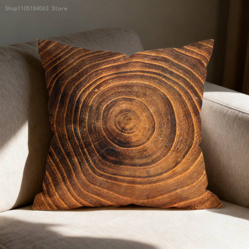 Natural Woodland Tree Ring Pattern Pillow Case For Sofa Decor Car Office Room Printing Cushion Cover Decorations and Protector