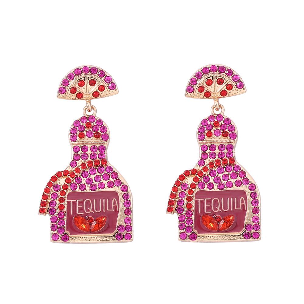Fashion Wine Bottle Earrings 11 Color Optional Letter Perfume Bottle Alloy Full Diamond Ladies Ear Jewelry