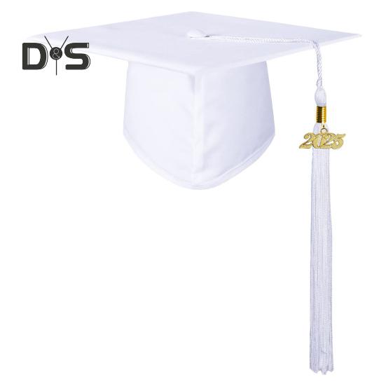 

Матовая взрослая выпускная кепка унисекс регулируемая кепка бакалавра с 2025 очаровательными длинными кисточками выпускной наряд кепка бакалавра для выпускных фотографий колледжа белый