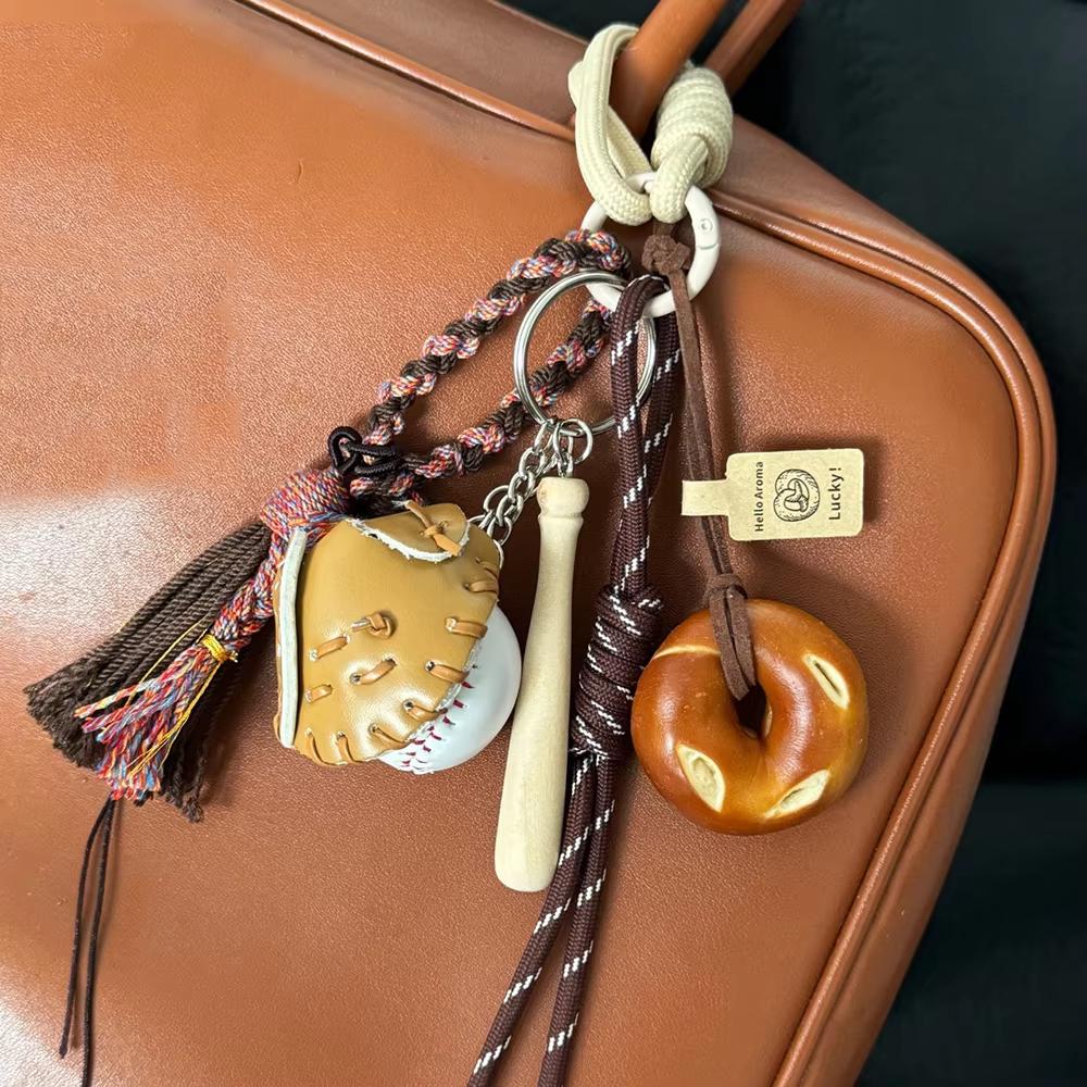 Handmade Braided Rope Bag Pendant Keychain Creative Bread Chocolate DIY Charms for Women Girl Handbag School Bags Accessories